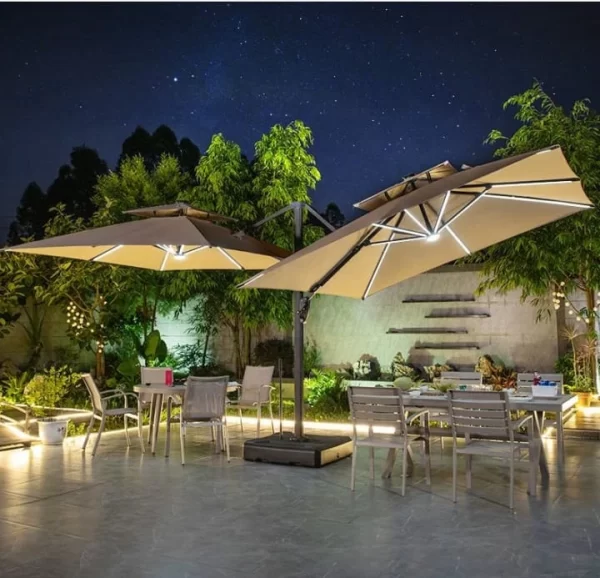 Double-Sided Patio Umbrella 10 ft Two Top Garden Umbrella Led Balcony Cantilever Parasol for Hotel,Garden outdoor furniture manufactuer in China