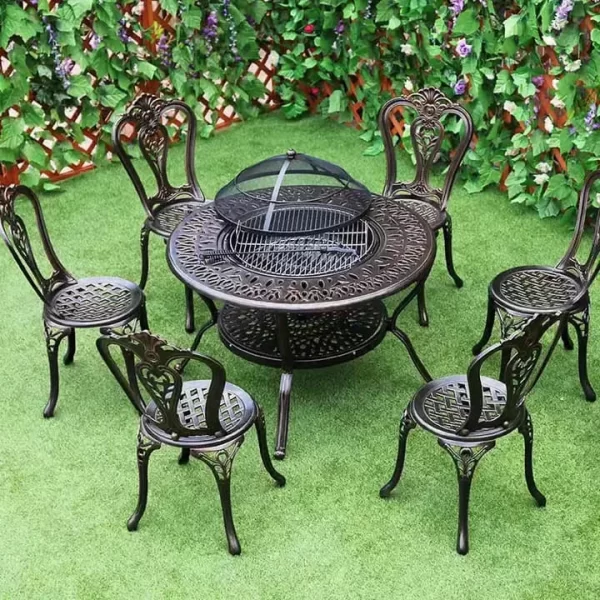 High-Quality Cast Aluminum Fire Pit Table Versatile Outdoor Furniture for Grilling, Heating, and Dining outdoor furniture manufactuer in China