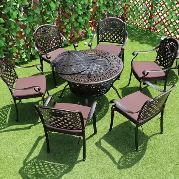 High-Quality Cast Aluminum Fire Pit Table Versatile Outdoor Furniture for Grilling, Heating, and Dining outdoor furniture manufactuer in China