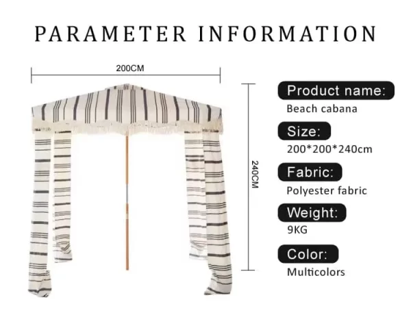 Wholesale Luxury Romantic Square Large Beach Umbrella Tent UV Protection White Sun Shelter Canopy Beach Cabana With Tassels outdoor furniture manufactuer in China