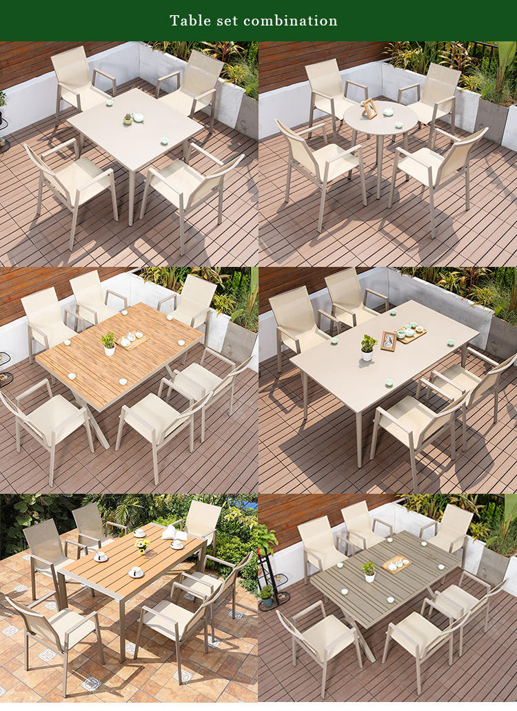 Polywood Dining Set Outdoor Waterproof Patio Garden Bistro beige Table Sets 6pcs Chairs Outdoor Restaurant Furniture outdoor furniture manufactuer in China