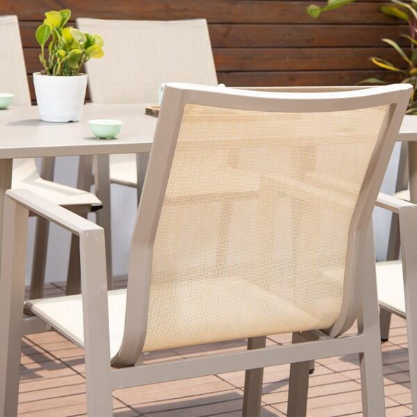 Polywood Dining Set Outdoor Waterproof Patio Garden Bistro beige Table Sets 6pcs Chairs Outdoor Restaurant Furniture outdoor furniture manufactuer in China