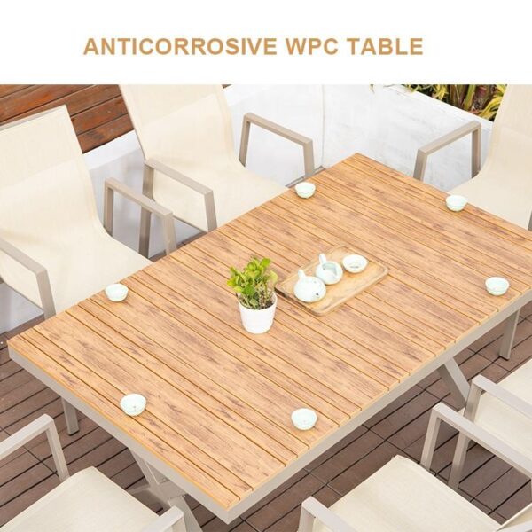 Polywood Dining Set Outdoor Waterproof Patio Garden Bistro beige Table Sets 6pcs Chairs Outdoor Restaurant Furniture outdoor furniture manufactuer in China