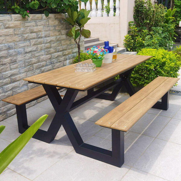 New Polywood Picnic Table Outdoor Bench 1 Set Dining Table and Chairs Strong Backyard Furniture Plastic Wooden Chairs Garden Bench outdoor furniture manufactuer in China