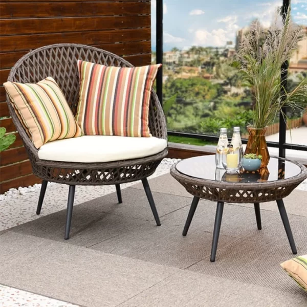 Balcony Chairs Outdoor Table Set 3pc Rattan Garden furniture set for Backyard or Hotel outdoor furniture manufactuer in China