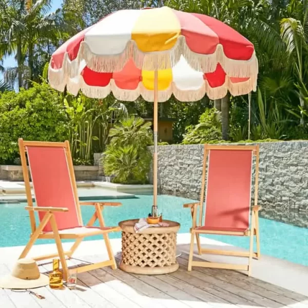 Wholesale Luxury Outdoor Space Romantic Beach Fringe Umbrella UV Protection Colorful Sun Shelter Canopy Beach Cabana With Tassels outdoor furniture manufactuer in China