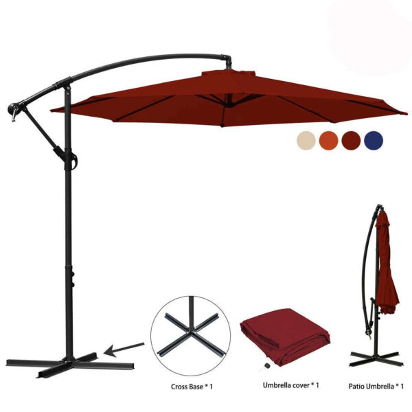 9 ft Tilting Garden Parasol with Detachable Bend Pole – 270cm Outdoor Umbrella, 8 Steel Ribs, 180G Polyester Canopy, 300cm Diameter