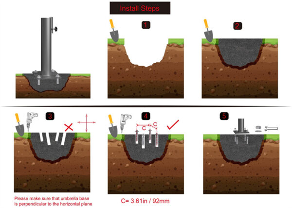 In-ground Umbrella Base for Both Offset Cantilever Patio Umbrella