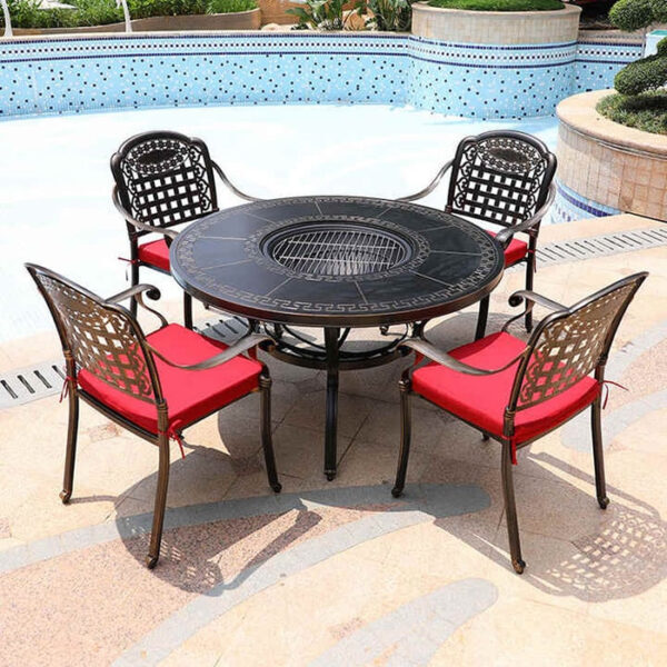 Outdoor Patio Dining Set with Fire Pit Table