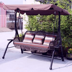 3 seater patio swing with canopy in backyard