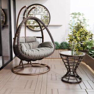Two-Seater Wicker Egg Chair with Stand