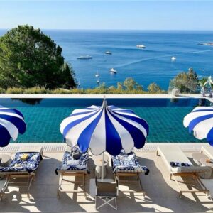 Striped Pagoda Umbrella blue and white