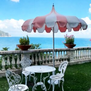 Vintage Beach Umbrella with Fringe White and Pink Color