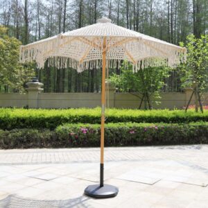 Boho White Macrame Outdoor Umbrella