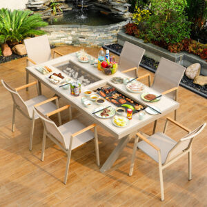 Aluminum Dining BBQ Table with Textilene Chairs
